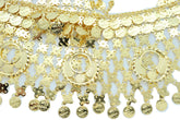 Women Gold Metal Chain Wide Waistband Ethnic Belly Dance Coin Charms Belt Adjustable Band Size M L XL